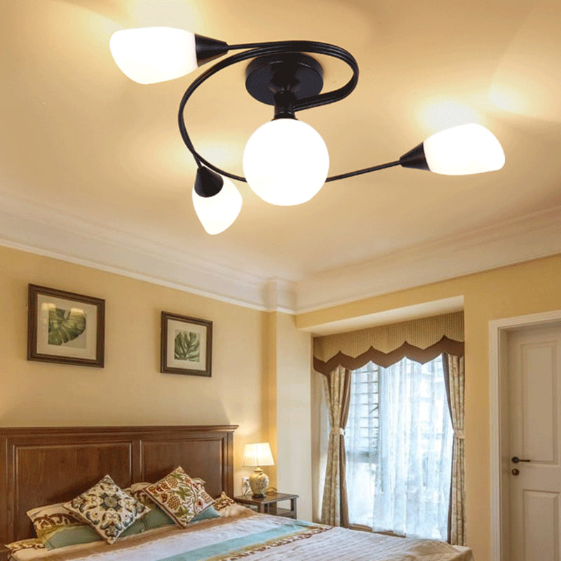 Glass Black Semi Flush Mount in Modern Style Iron Geometric Ceiling Light for Living Room