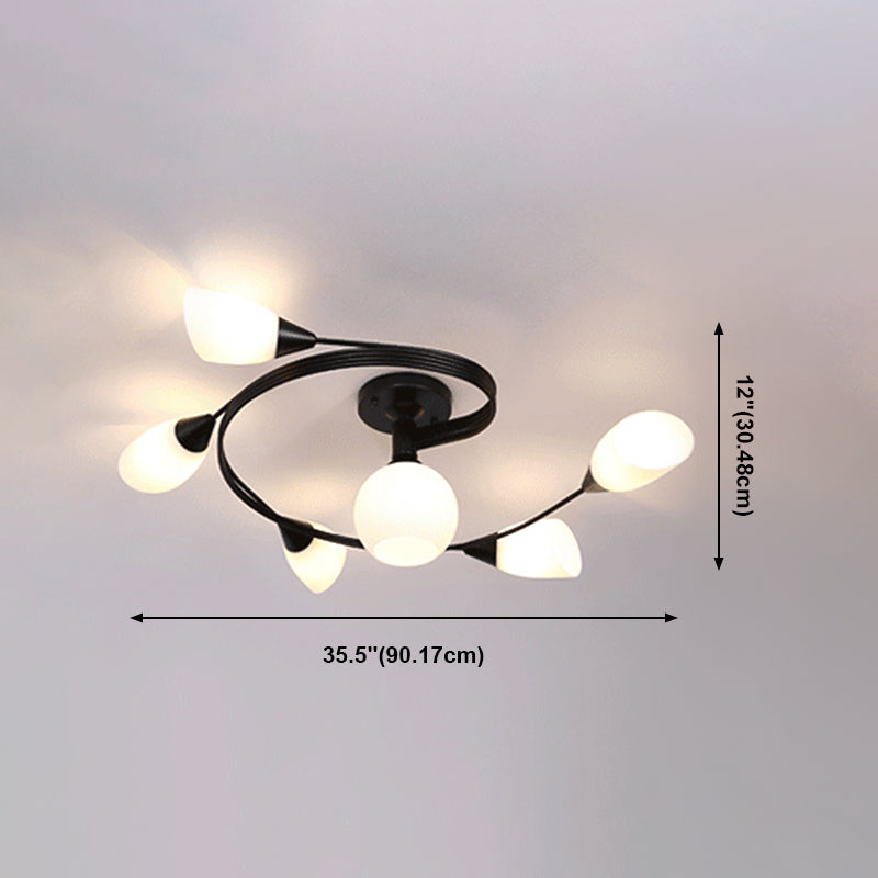Glass Black Semi Flush Mount in Modern Style Iron Geometric Ceiling Light for Living Room