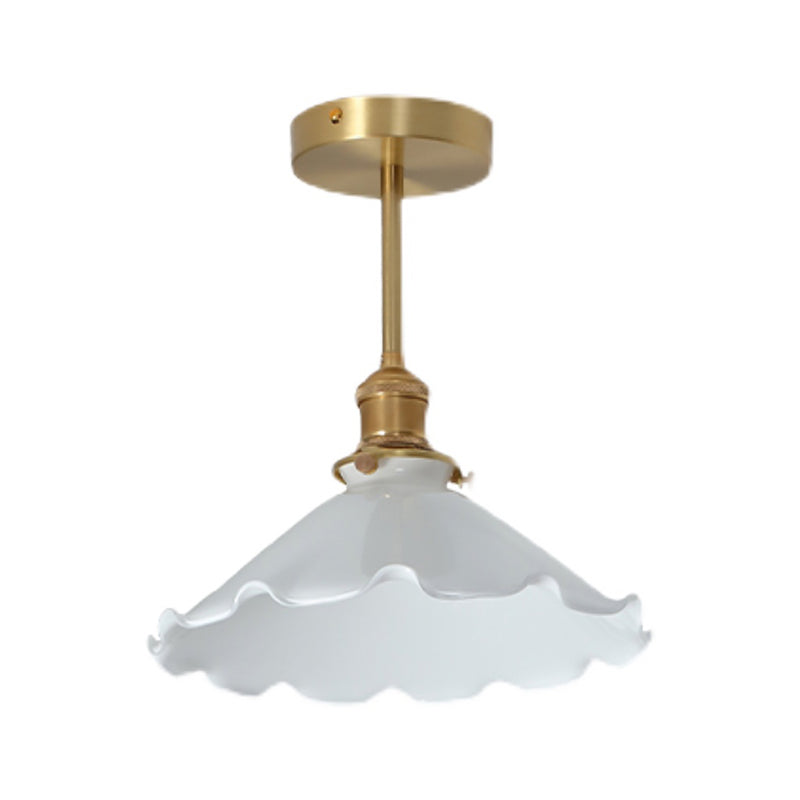 Glass Bronze Semi Flush Mount in Modern Creative Style Copper Geometric Ceiling Light for Corridor