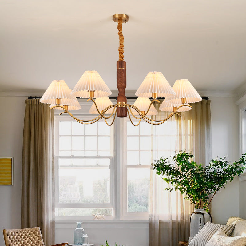 Fabric Wood Pendant Light Cone Contemporary Ceiling Light for Living Room