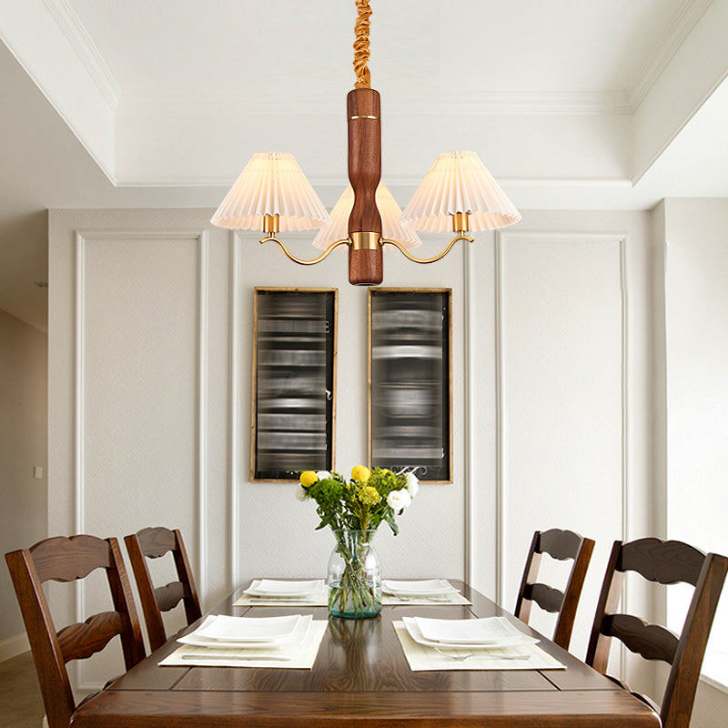 Fabric Wood Pendant Light Cone Contemporary Ceiling Light for Living Room