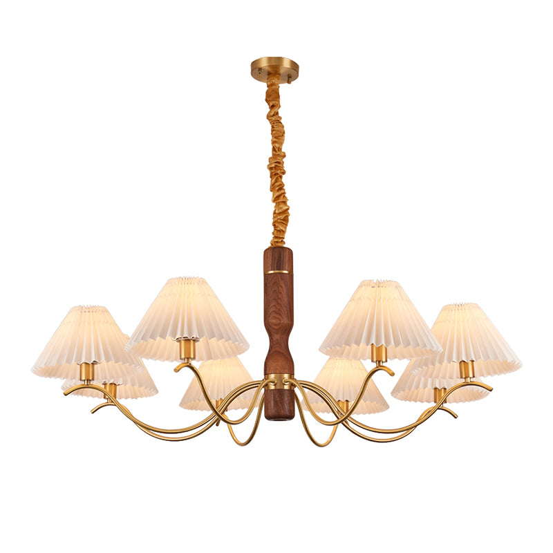 Fabric Wood Pendant Light Cone Contemporary Ceiling Light for Living Room