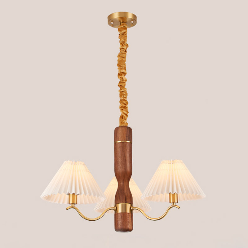 Fabric Wood Pendant Light Cone Contemporary Ceiling Light for Living Room
