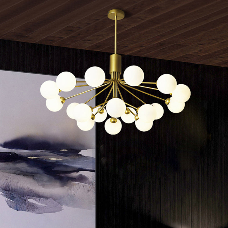 Moderno lampadario artistico a bordo in globe lampadina in ferro laccata con tonalità di vetro bianco