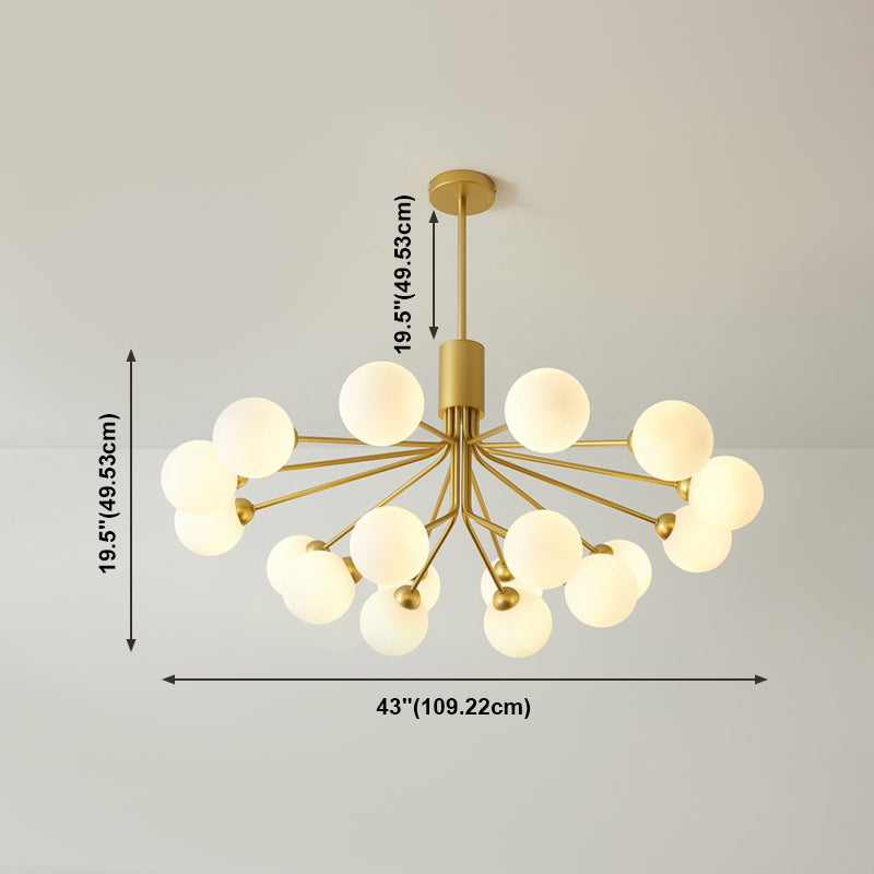 Moderno lampadario artistico a bordo in globe lampadina in ferro laccata con tonalità di vetro bianco