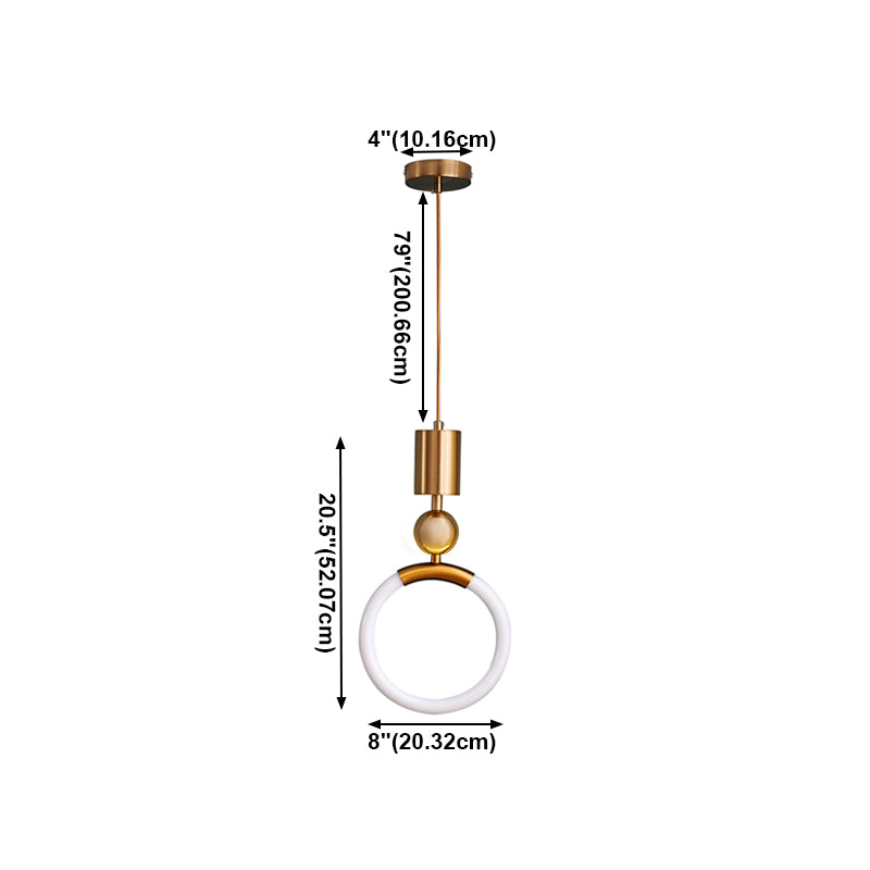 1-Light LED Circle Suspended Lighting Fixture Gold Pendant Light Kit for Bedroom