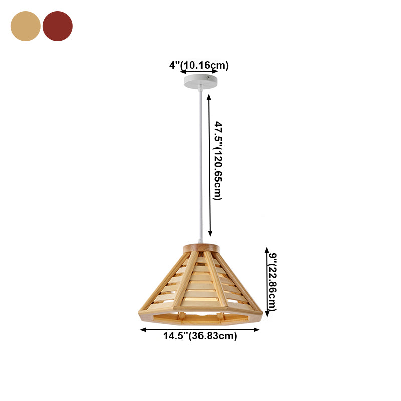 Pyramid Shape Hanging Lighting Modern Style Wood 1 Light Pendant Lamp for Dining Room