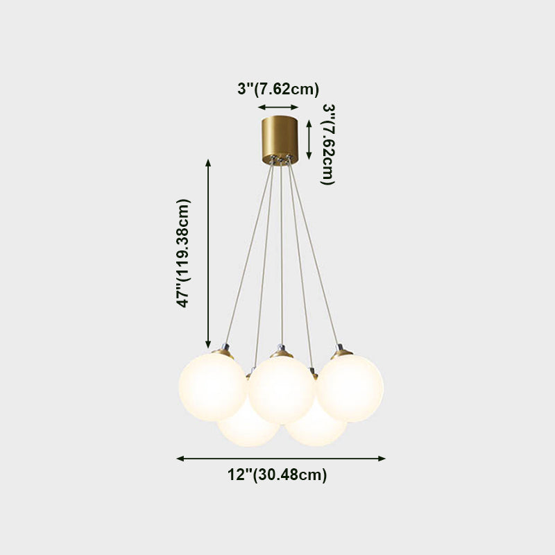 Moderne modische Globus Hanging Lampe Kupfer Innenheizlicht mit weißem Glasschatten