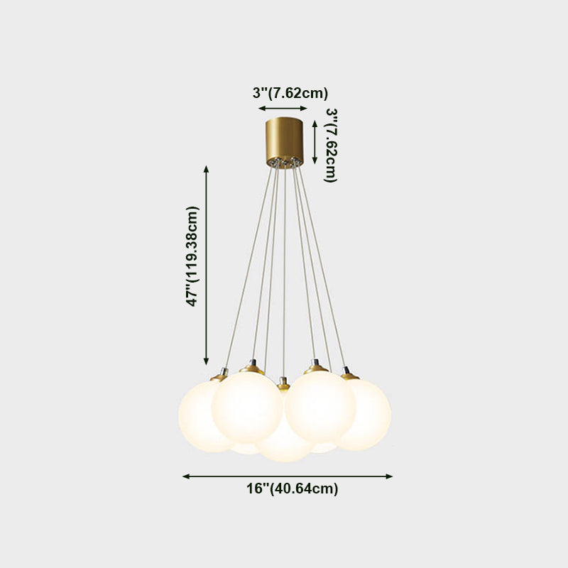 Moderne modische Globus Hanging Lampe Kupfer Innenheizlicht mit weißem Glasschatten