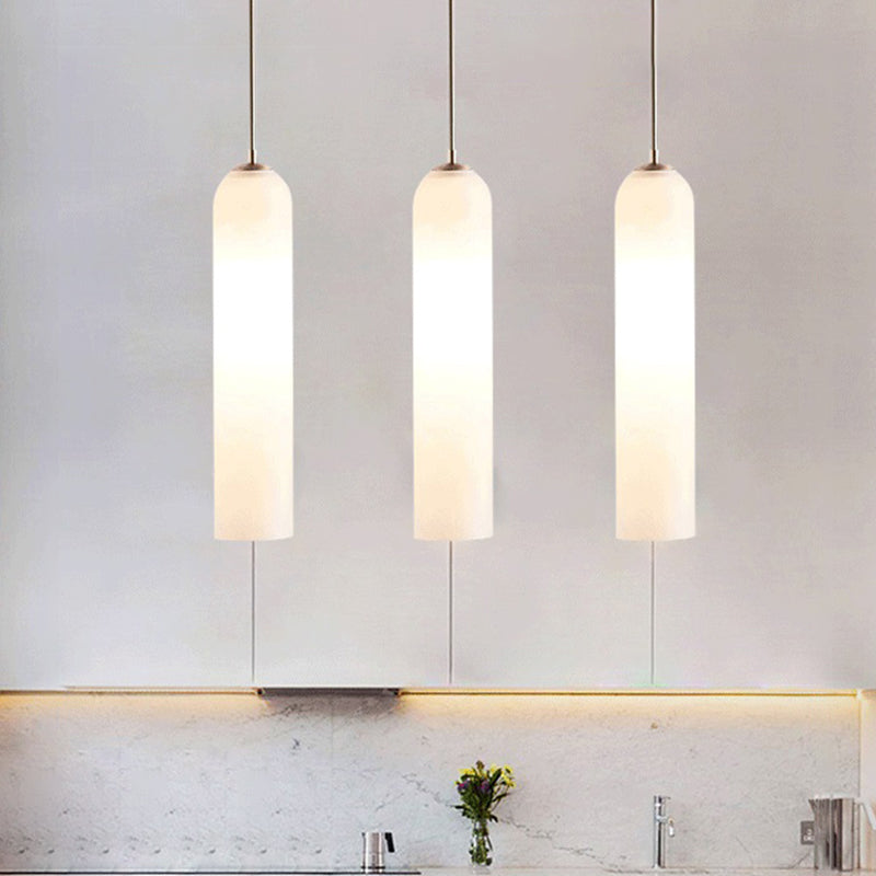 Modern Concise Cylindrical Pendant Light Wrought Iron Single Hanging Lamp with Glass Shade