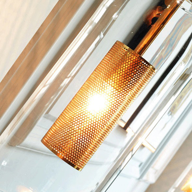 Modern Concise Cylindrical Pendant Light Wrought Iron Single Hanging Lamp with Glass Shade