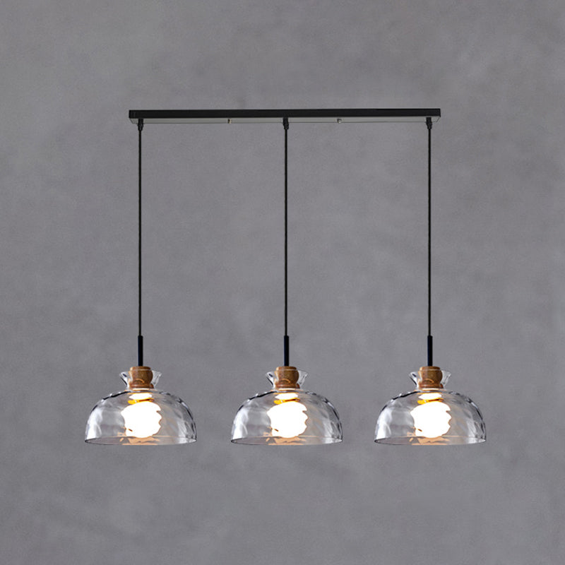 Lampe de suspension noire en verre d'ondulation dans un style artistique moderne en fer forgé