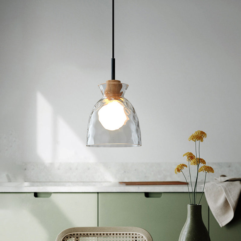 Lampe de suspension noire en verre d'ondulation dans un style artistique moderne en fer forgé