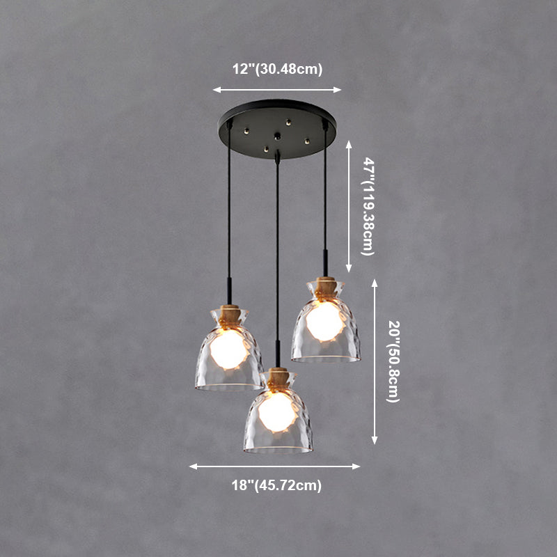Lampe de suspension noire en verre d'ondulation dans un style artistique moderne en fer forgé