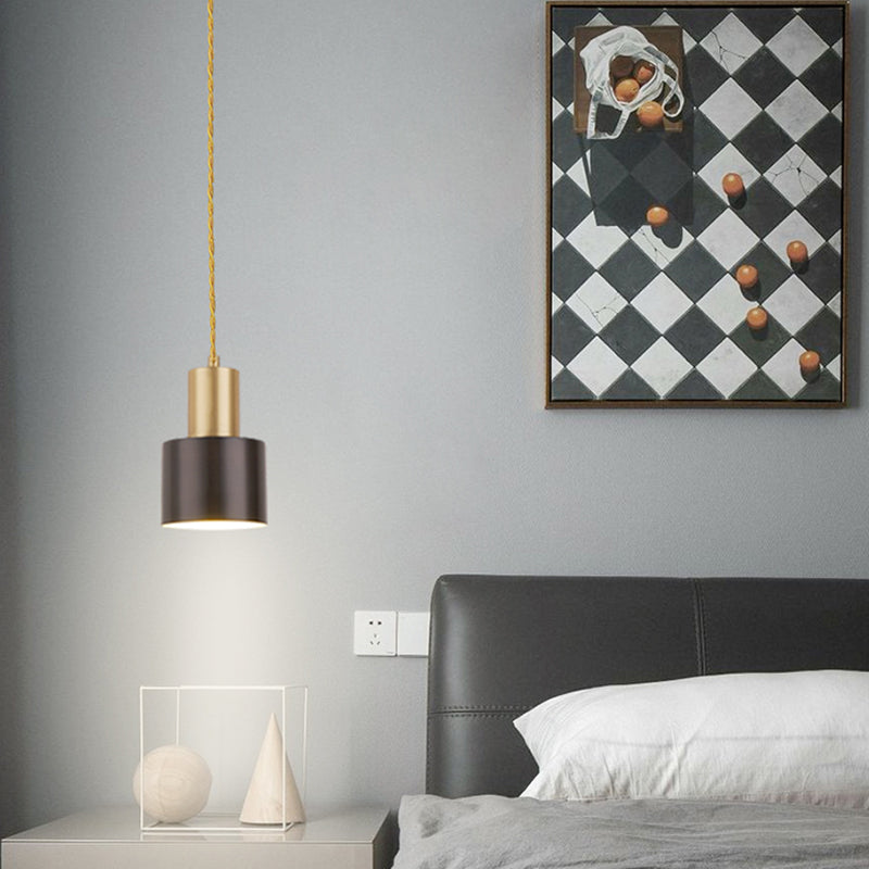 Modern Creative Single Hanging Lamp Copper Cylindrical Pendant Light for Interior Spaces