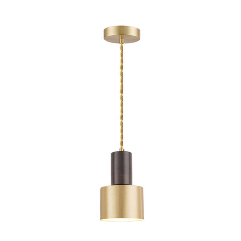 Modern Creative Single Hanging Lamp Copper Cylindrical Pendant Light for Interior Spaces