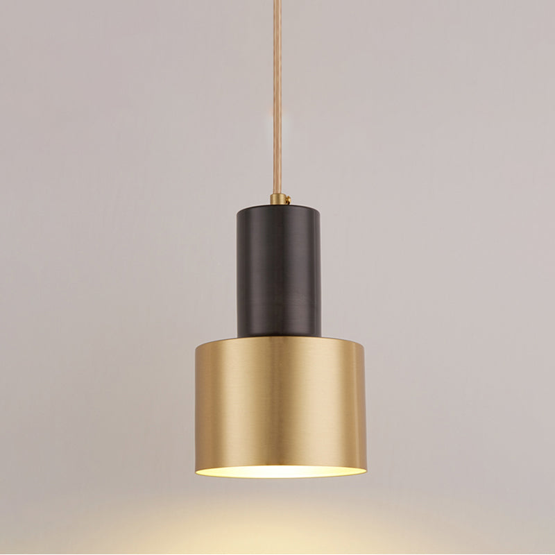Modern Creative Single Hanging Lamp Copper Cylindrical Pendant Light for Interior Spaces