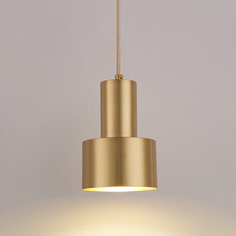 Modern Creative Single Hanging Lamp Copper Cylindrical Pendant Light for Interior Spaces
