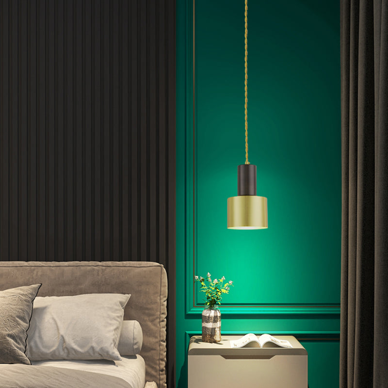 Modern Creative Single Hanging Lamp Copper Cylindrical Pendant Light for Interior Spaces