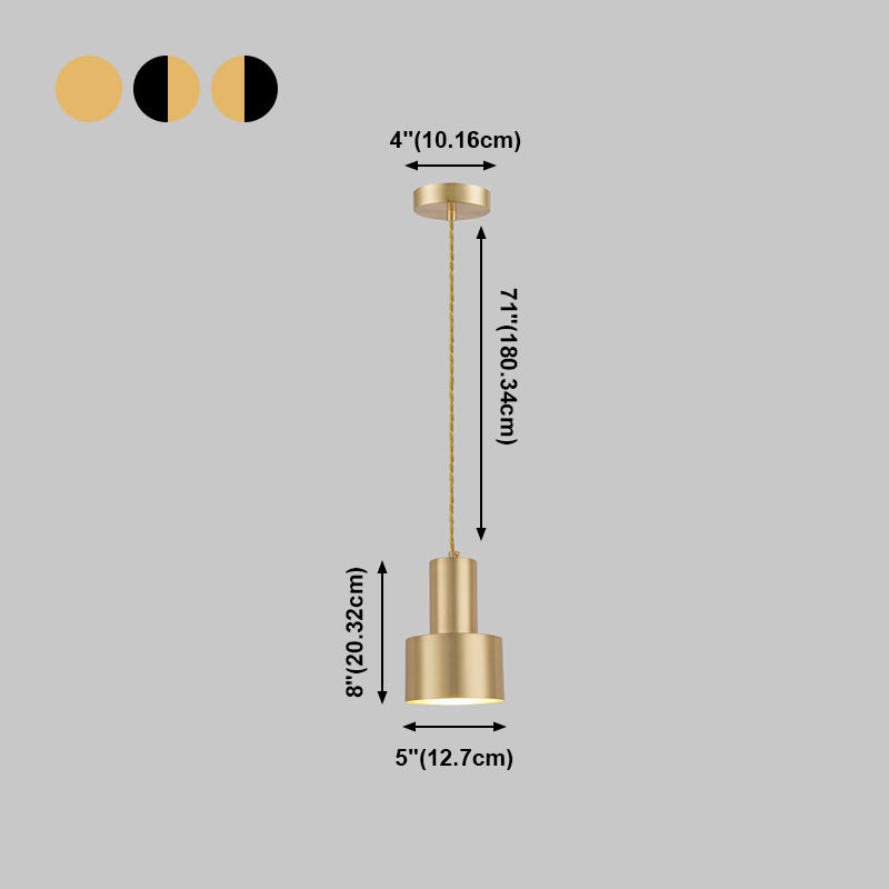 Modern Creative Single Hanging Lamp Copper Cylindrical Pendant Light for Interior Spaces