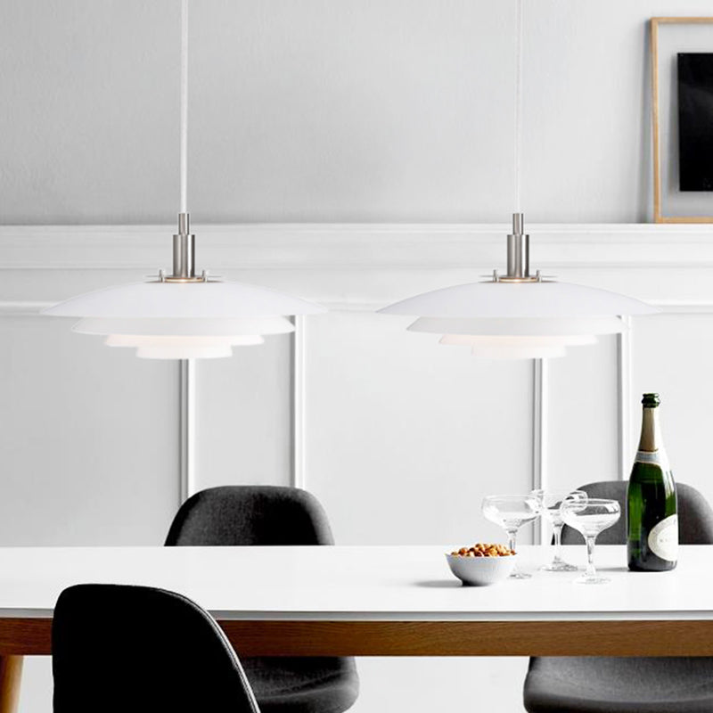 Modern Style Pendant Light Layered White Metal Hanging Lamp for Restaurant Bedroom
