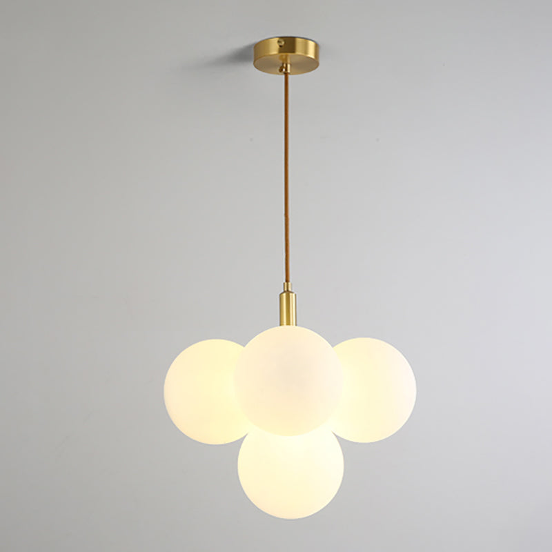 5 Heads Globe Suspension Light Simple Style Brass White Glass Chandelier
