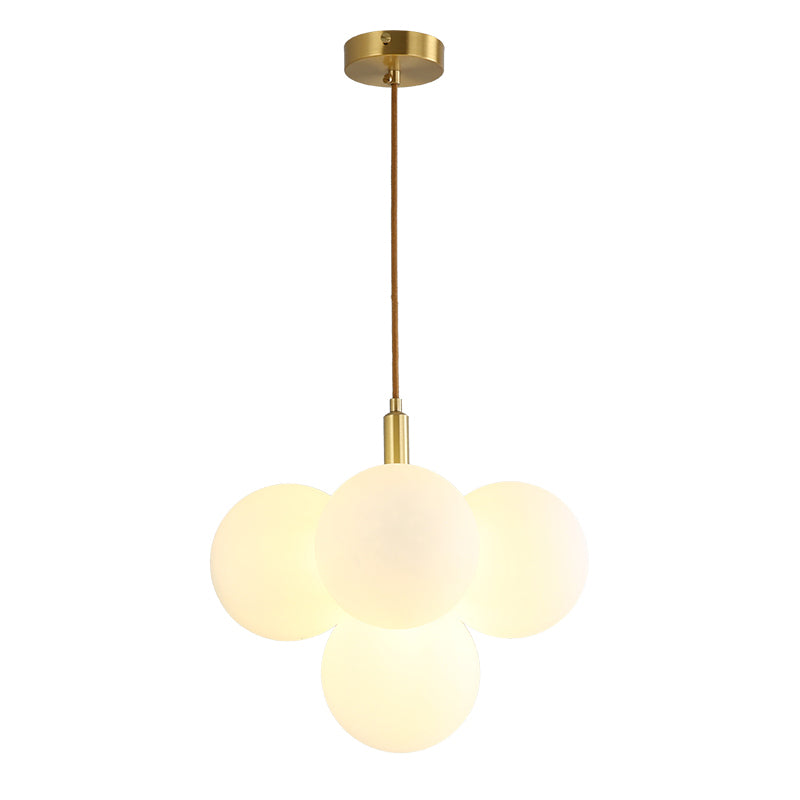 5 Heads Globe Suspension Light Simple Style Brass White Glass Chandelier