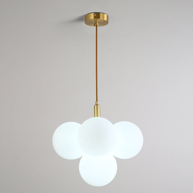 5 Heads Globe Suspension Light Simple Style Brass White Glass Chandelier