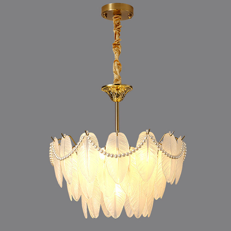 Gold Metal Chandelier Light Fixtures Traditional Multi-Head Feather Hanging Pendant Lamps