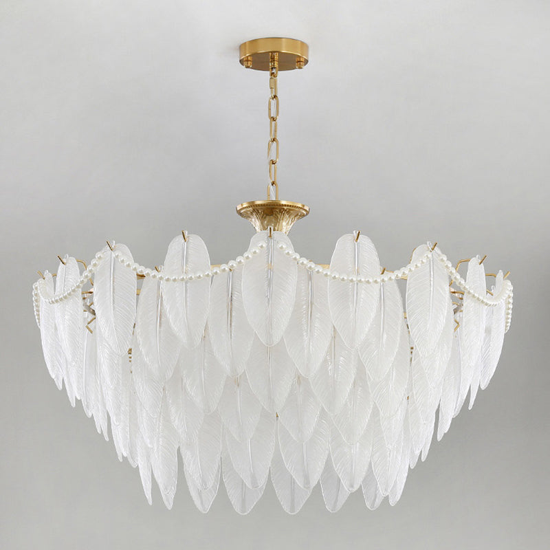 Gold Metal Chandelier Light Fixtures Traditional Multi-Head Feather Hanging Pendant Lamps