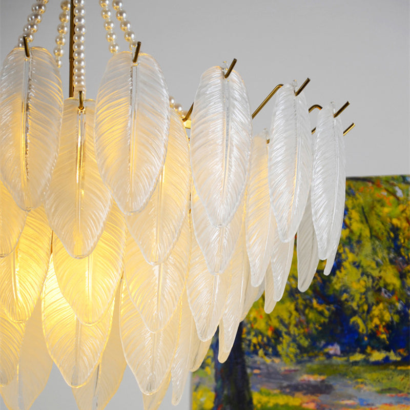 Gold Metal Chandelier Light Fixtures Traditional Multi-Head Feather Hanging Pendant Lamps