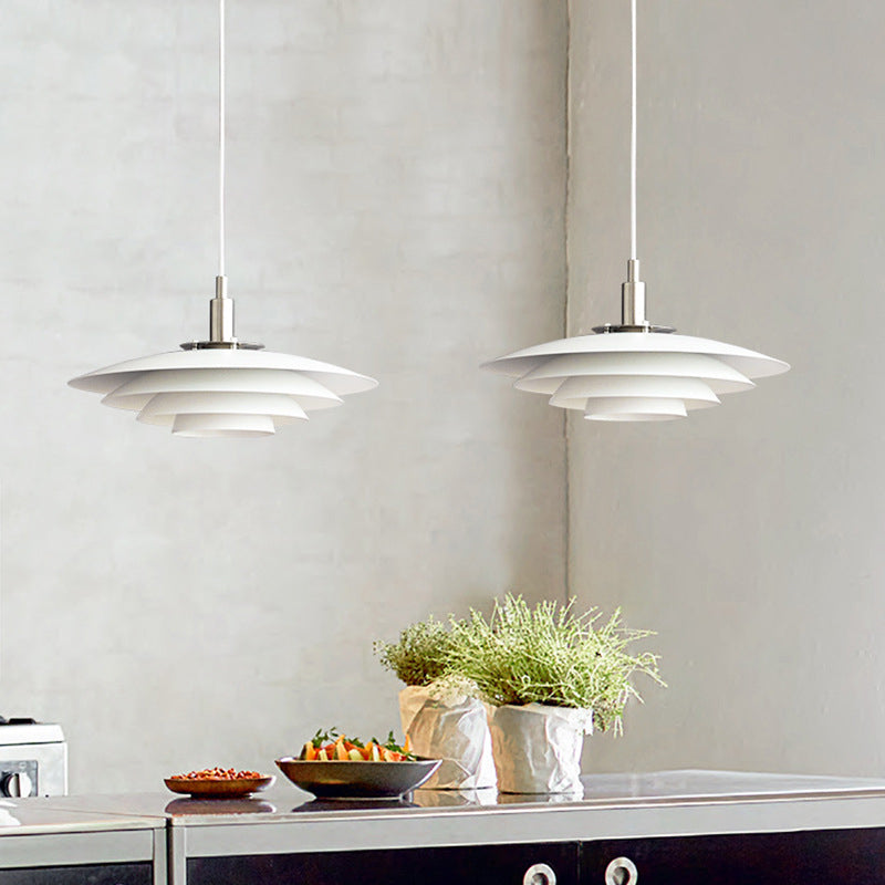 Layered Restaurant Pendant Lamp Metal Single-Bulb Macaron Hanging Light
