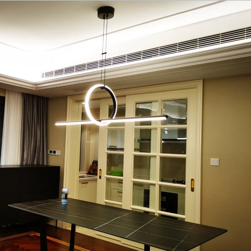 Black Geometrical Island Light Fixture Simple Style LED Metal Island Ceiling Light