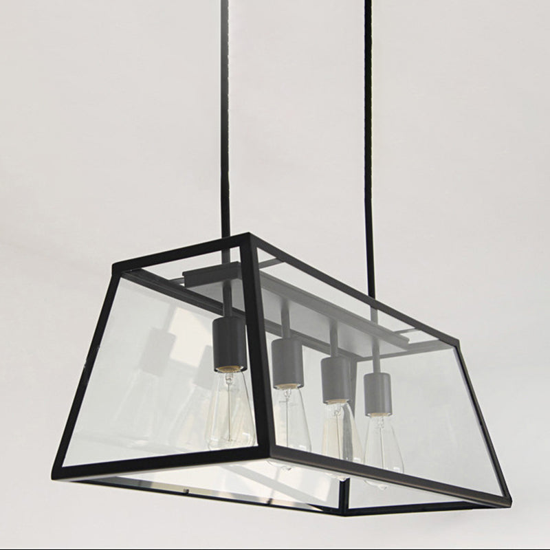 Industrial Style Island Pendant Glass 4 Light Island Light in Black for Restaurant