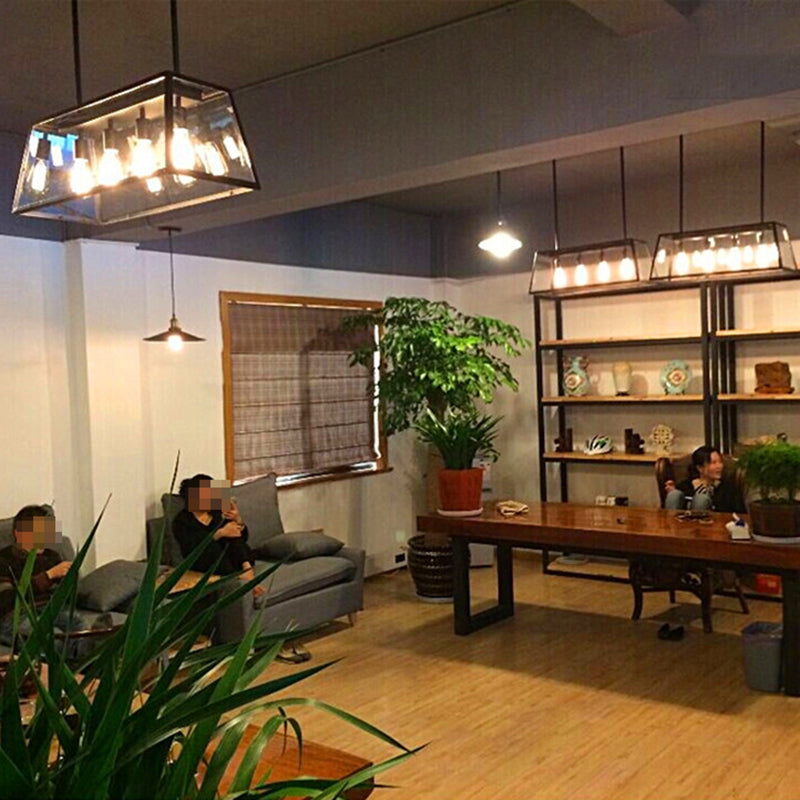 Industrial Style Island Pendant Glass 4 Light Island Light in Black for Restaurant