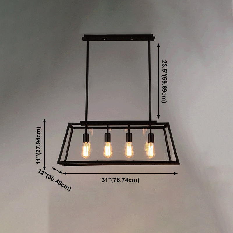 Industrial Style Island Pendant Glass 4 Light Island Light in Black for Restaurant