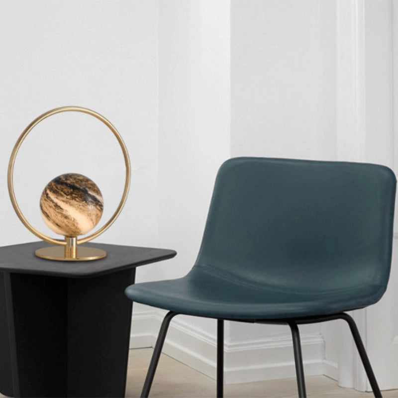 Glass Circle Table Lamp Contemporary Planet Shape Table Lamp for Bedroom