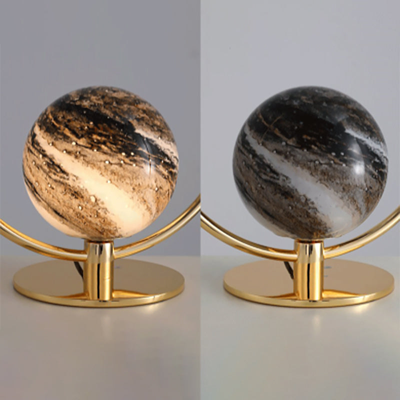 Glass Circle Table Lamp Contemporary Planet Shape Table Lamp for Bedroom