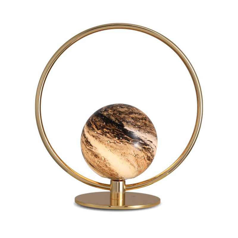 Glass Circle Table Lamp Contemporary Planet Shape Table Lamp for Bedroom