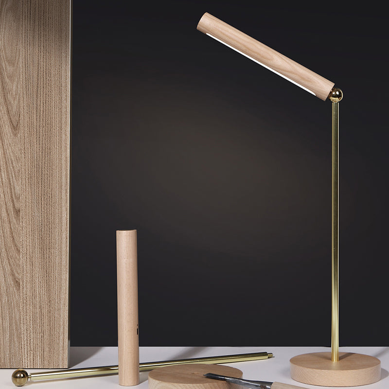 Modern Linear Table Lamp Yellow 1 Light LED Table Lamp with Wood for Dormitory