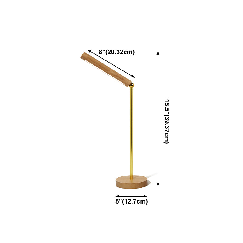 Modern Linear Table Lamp Yellow 1 Light LED Table Lamp with Wood for Dormitory