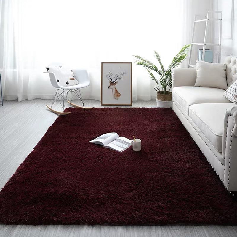 Red Pure Color Rug Polyester Casual Rug Washable Rug for Drawing Room