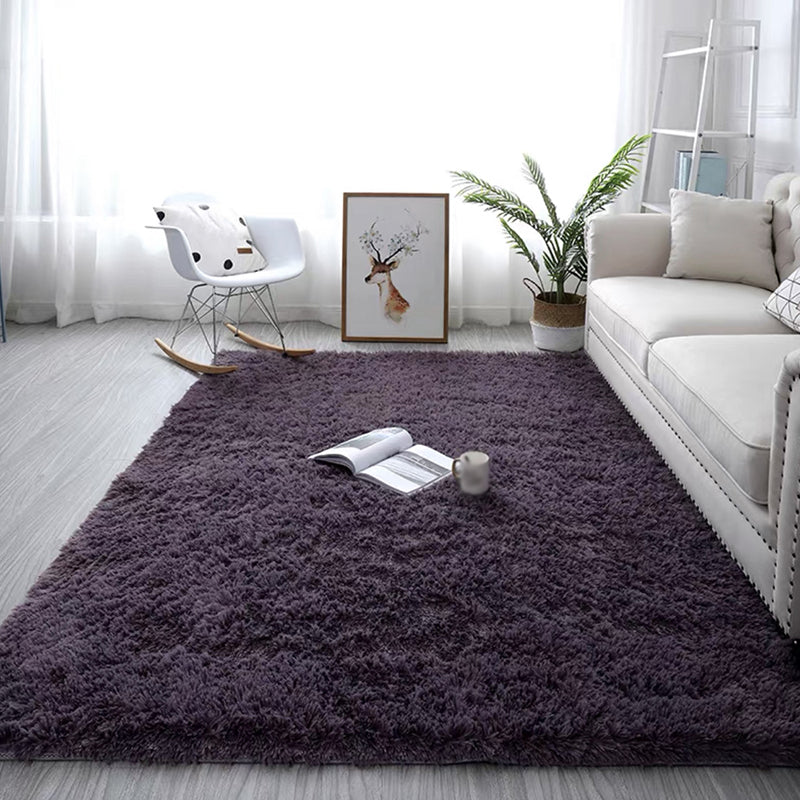 Red Pure Color Rug Polyester Casual Rug Washable Rug for Drawing Room