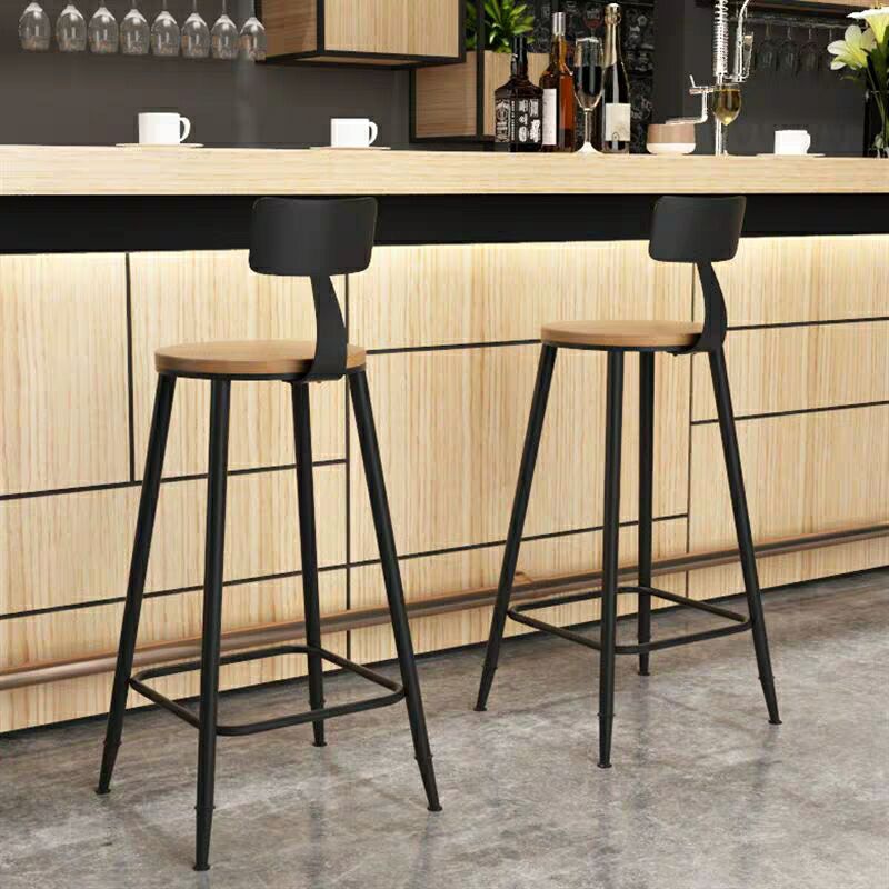 Taburete moderno sin brazos con respaldo, taburete de bar para el hogar de hierro con cojín