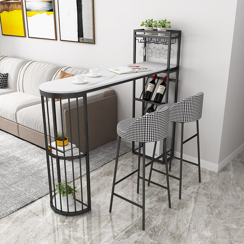 Glam Stone Indoor Bar Dining Table Iron Double Pedestal Bistro Table with Shelve