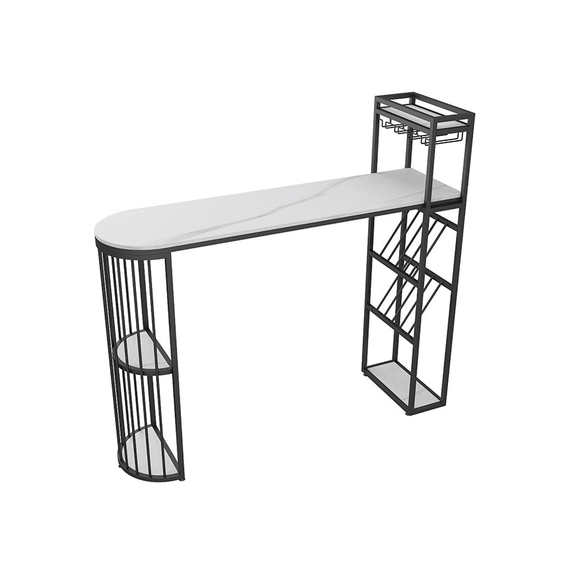 Glam Stone Indoor Bar Dining Table Iron Double Pedestal Bistro Table with Shelve