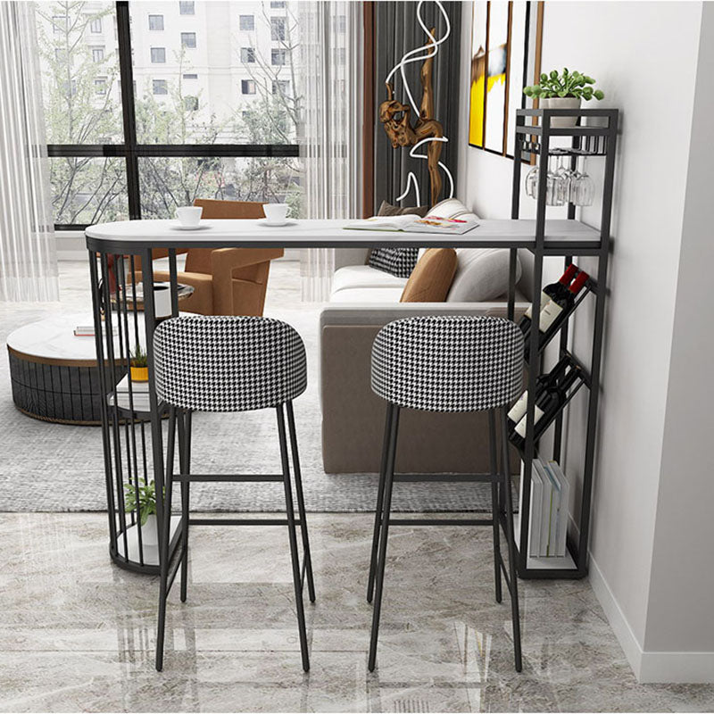 Glam Stone Indoor Bar Dining Table Iron Double Pedestal Bistro Table with Shelve