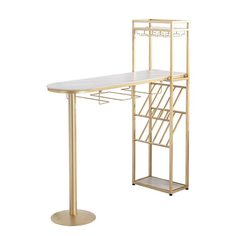 Nordic Style Bar Table Stone Top Pub Table with Wine Cabinet for Dining Room