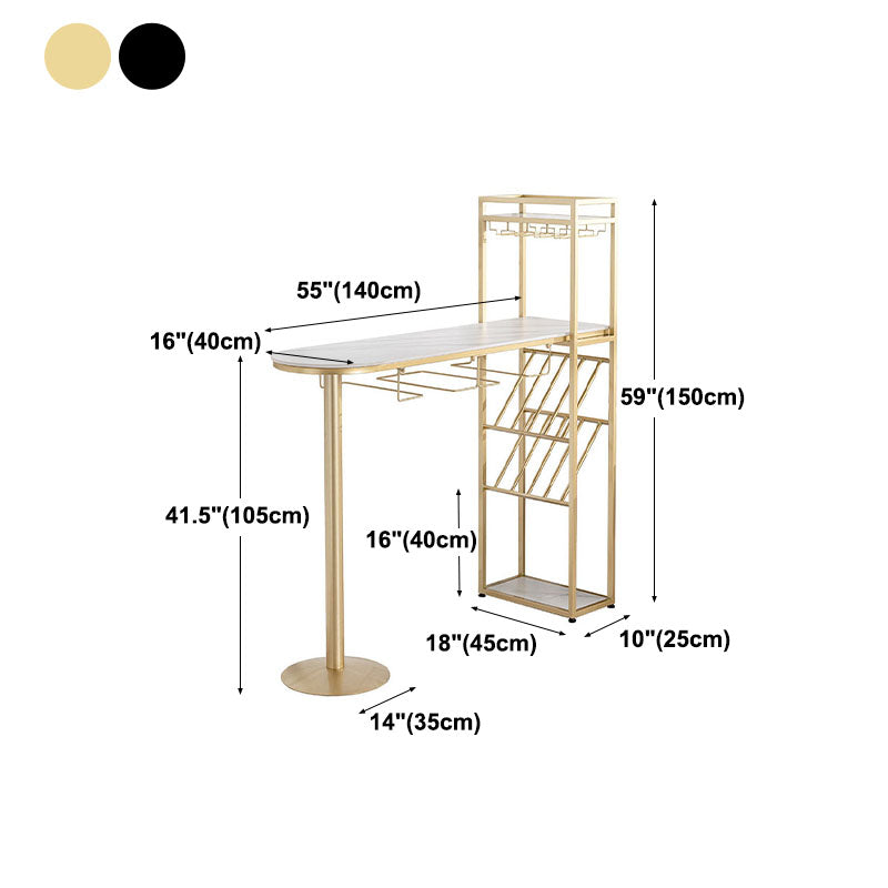 Nordic Style Bar Table Stone Top Pub Table with Wine Cabinet for Dining Room