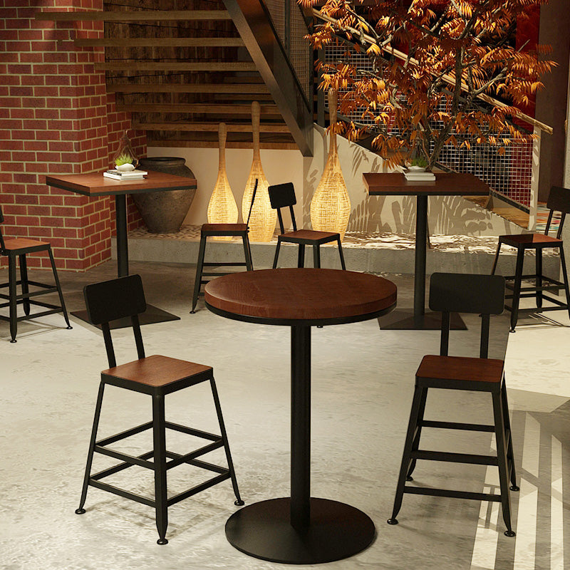 Industrial Wood Top Counter Table Black Metal Base Table for Coffee Shop